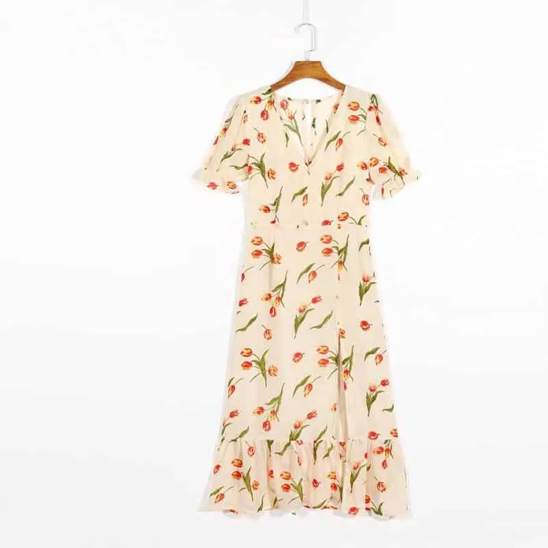 Casual Floral Printed Dress for Women Flowing Texture