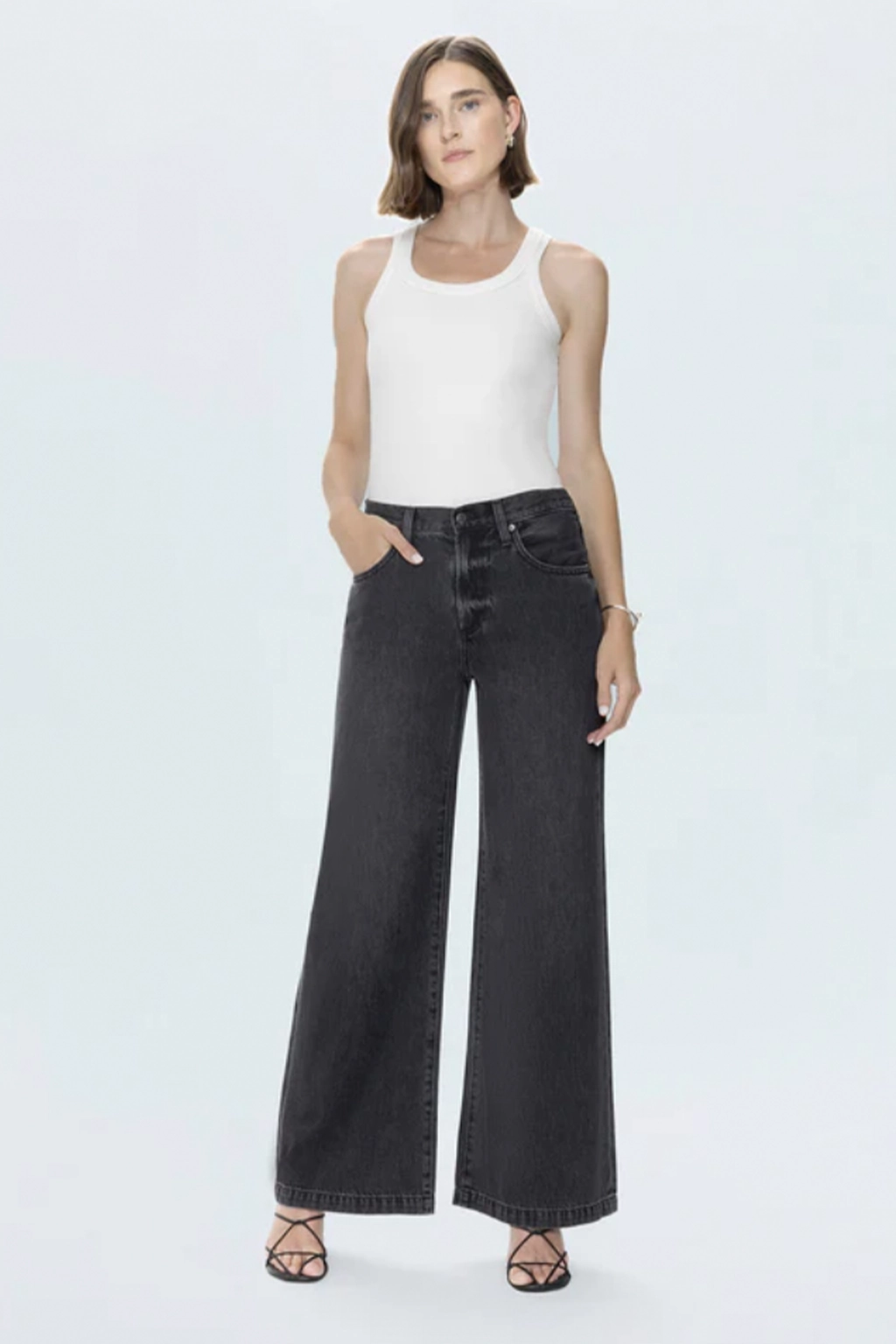 Jadyn Low Slung Palazzo Jean Smooth Texture color fast