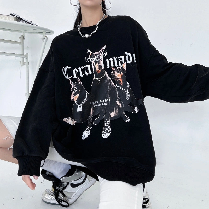 Glossy Look Casual Flex Retro Washed Old Round Neck Sweater Woman