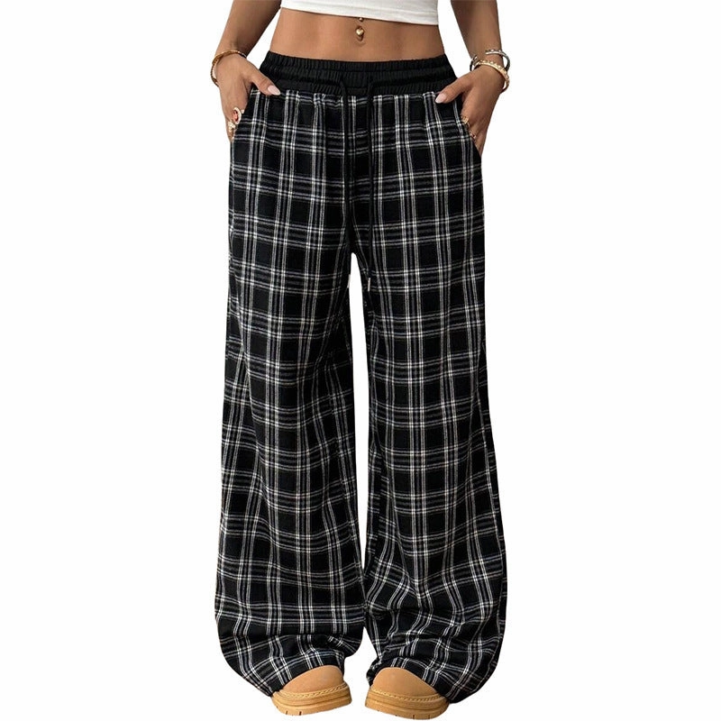 Street Utility StaticDissipative Retro Plaid Loose Casual Pants Fashion Sports Straight Pants