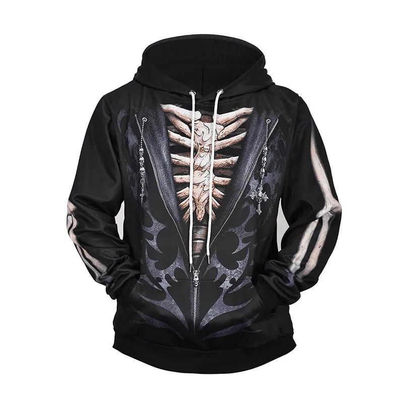 Plaid Design Creative Fake Two-Piece Skull 3D Printing Casual Sports Men'S and Women'S Hoodie Pullover Sweater