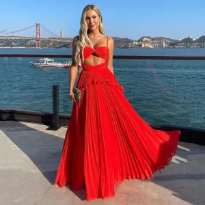 Red Beach Crumpled Prom Dress Fashion Accessory Winter Apparel