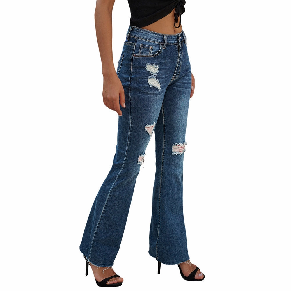 Women's High Waist Slim Jeans Washed And Frayed Wide Leg Pants Trousers Trendy Evening Stroll Wardrobe Choice