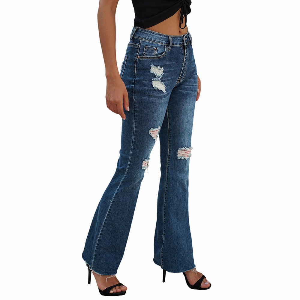 No Fuss Style Women's High Waist Slim Jeans Washed And Frayed Wide Leg Pants Trousers
