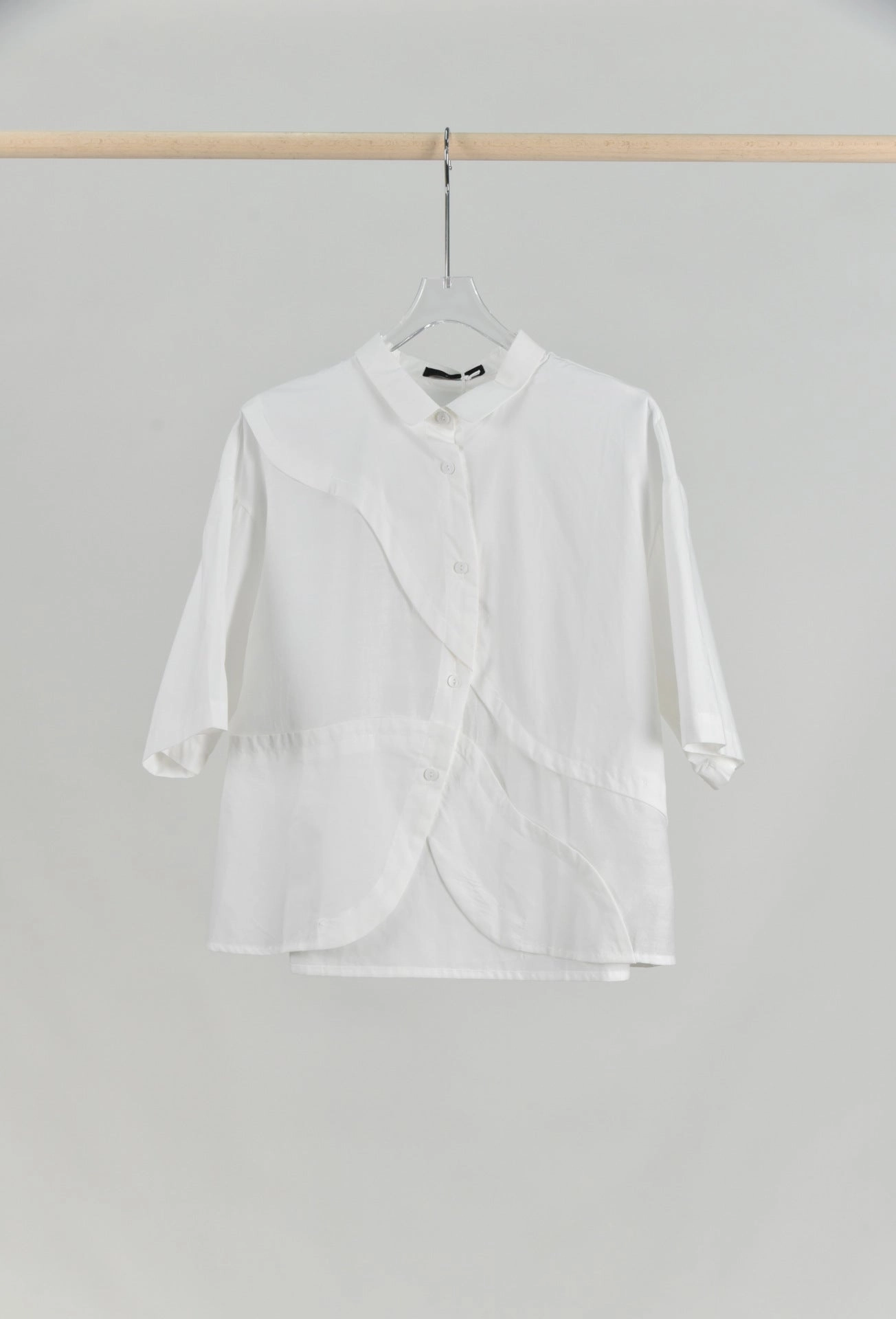 mix and match Artistic Retro Design Curved Split Patchwork Lapel Short Sleeve Shirt