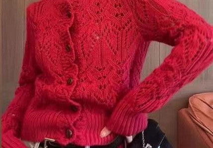 Flexible Collar Opening Crochet Hollow-out Short Design Blouse