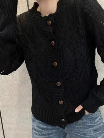 Winter Ready Layer Quick Dry Material Crochet Hollow-out Short Design Blouse