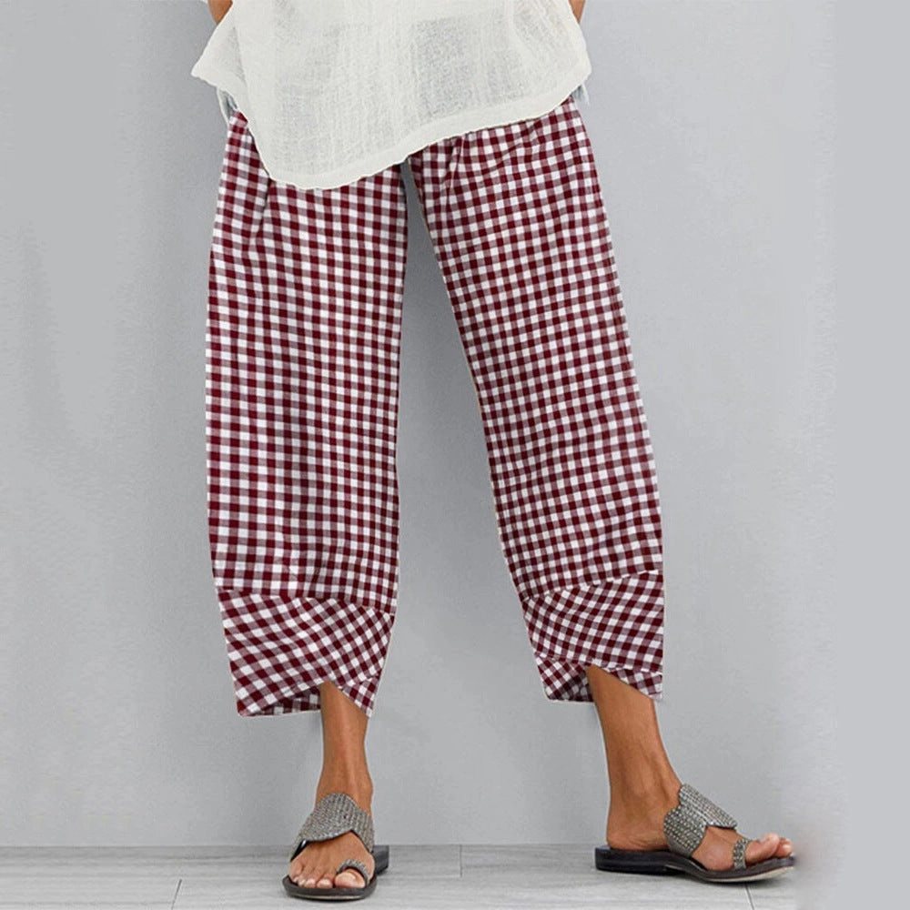 Cozy and Relaxed Chill Fit Cropped Pants With Checkered Panels For Versatility