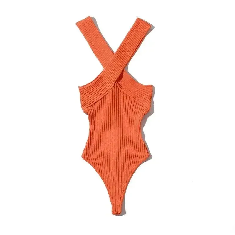 OrganicCotton Free Shape Cross Halter Knitting Bodysuit