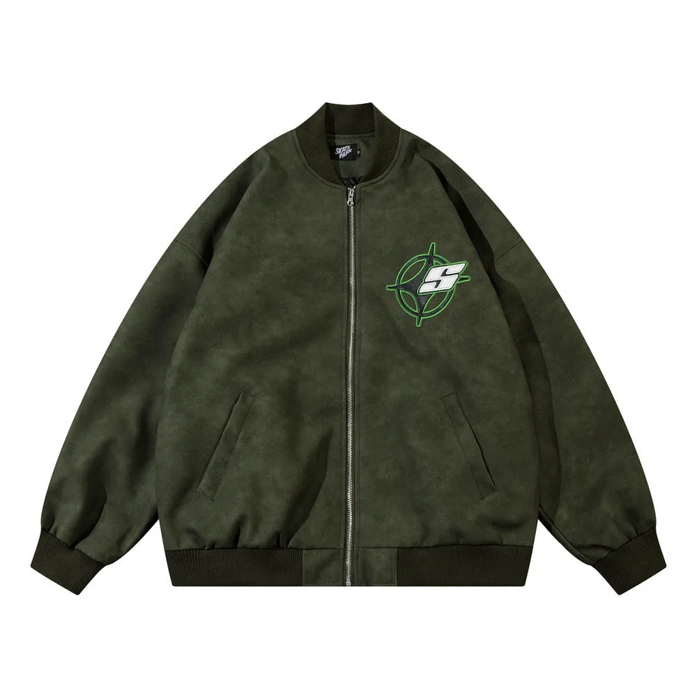 Quick Dry Fabric Non Irritating Seams Cross Star Embroidery Letter Loose PU Leather Jacket Coat