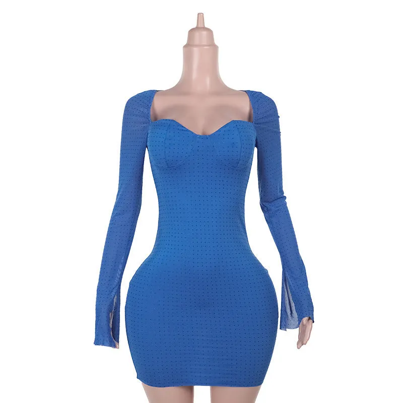 Slim Fit Long Sleeve Narrow Dress Women Daytime Look Stylish Waist Fit