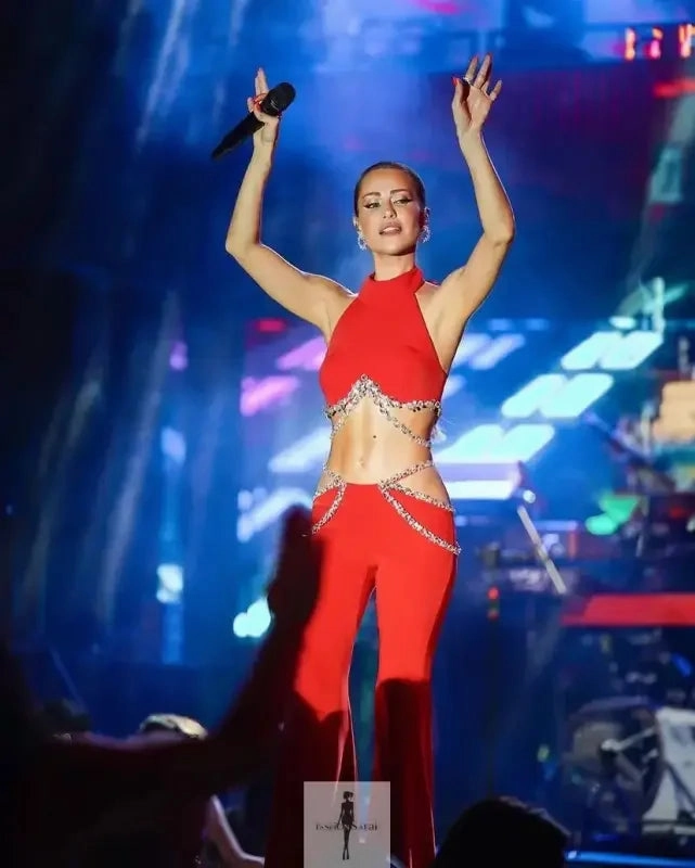 Non Binding Waist Crystal Bandage Tops Wide Leg Pants Set