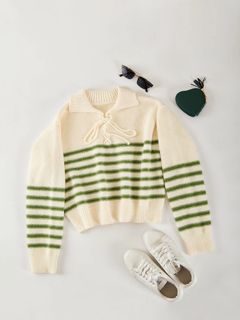Women's Loose Casual Striped Lace-up Sweater Snuggle Wear