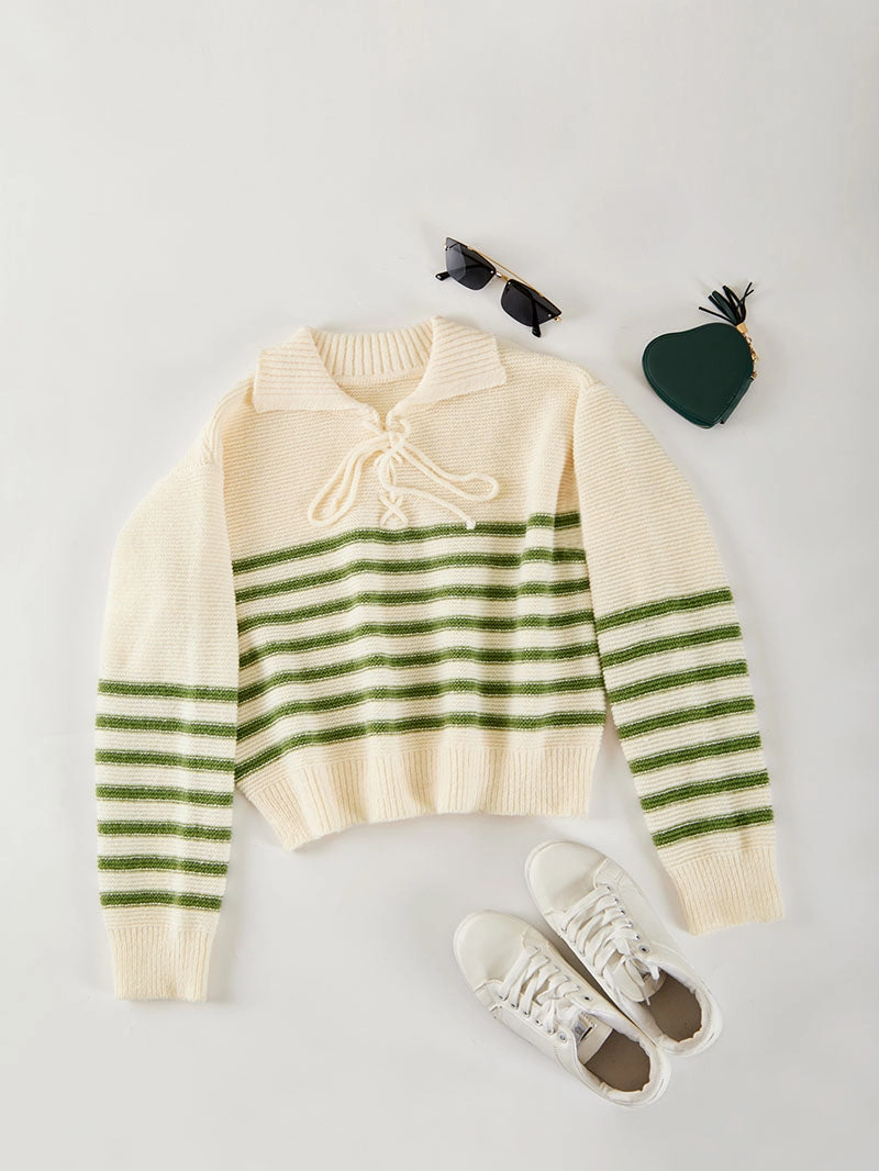 Women's Loose Casual Striped Lace-up Sweater Urban Style