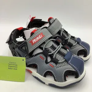 Size 9.5: Primigi Grey Blue Dots Velcro Sandals Motion Support