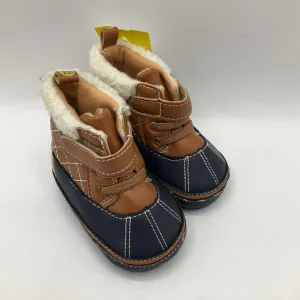 baby boot Size 6-9m First Steps Brown/Navy Velcro Booties