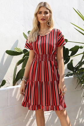Chilly Day Layers Event Glow Multi-section stitching striped ruffle dress