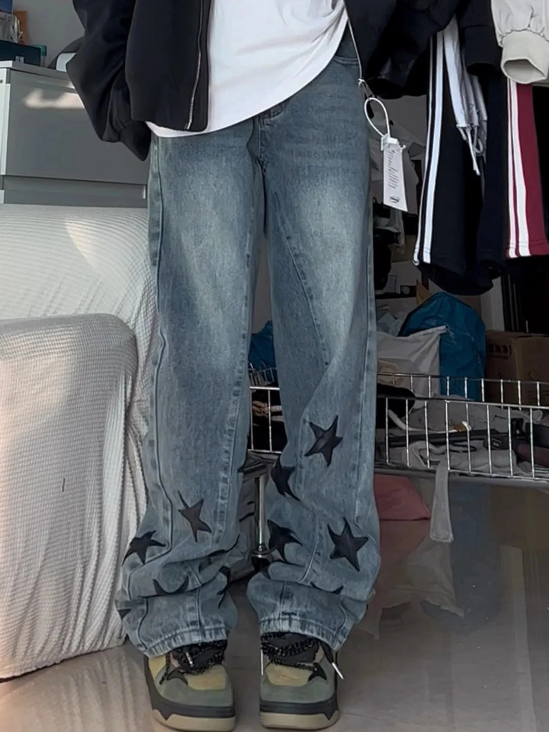 Large Size High Street Vibe Style Jeans Women's Retro Washed High Waist Affordable Unisex Wear