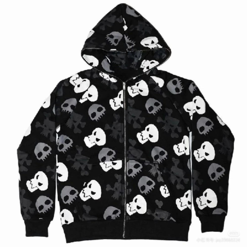 skating clothes Dark Wind Skull Cardigan Hoodie Oversize Loose Hooded Zipper Thin Style Coat