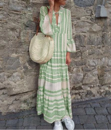 Printed long-sleeved Bosiami dress Pleated-Skirt Fashionable Layers