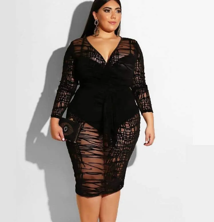 Guest Glam Deep V-Neck Long Sleeved Dress