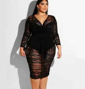 Deep V-Neck Long Sleeved Dress Smooth Curve Insulating-Lining