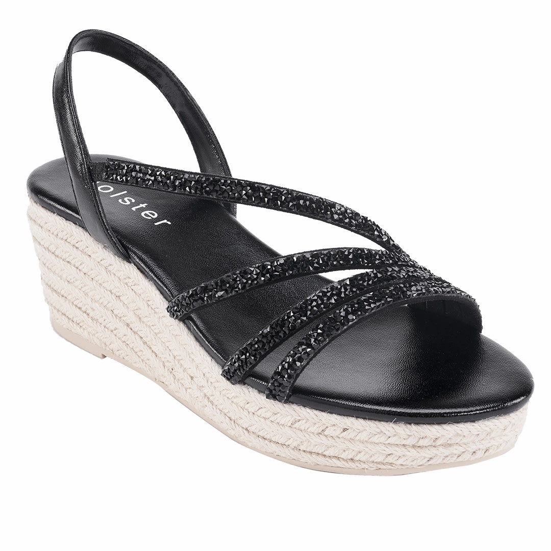 Comfortable Heels Party Espadrille - Black