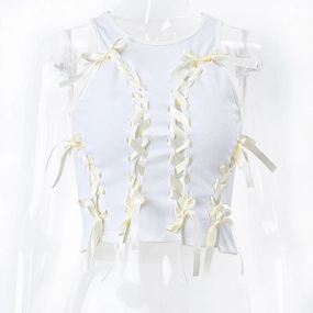 Functional Design Niche French Short Style Vest Hollowed Out Top