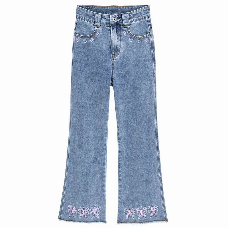 Effortless Style Design Sense Butterfly Embroidered Jeans Women