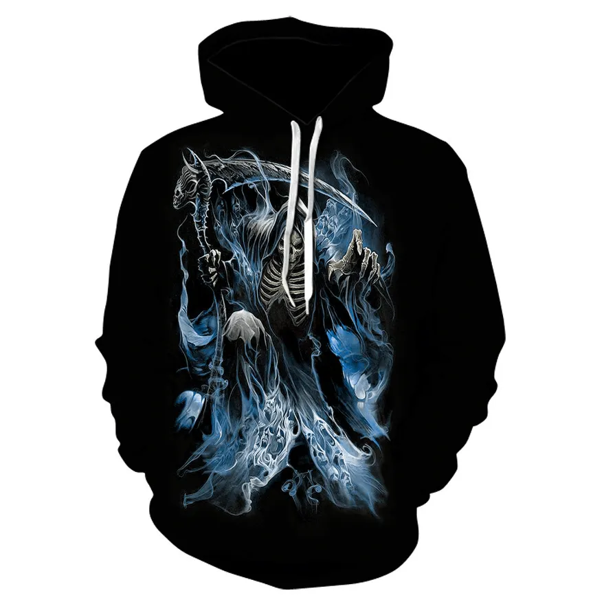 Matte Finish Digital Printed Knight Skull Hooded Casual Fashion Sweater