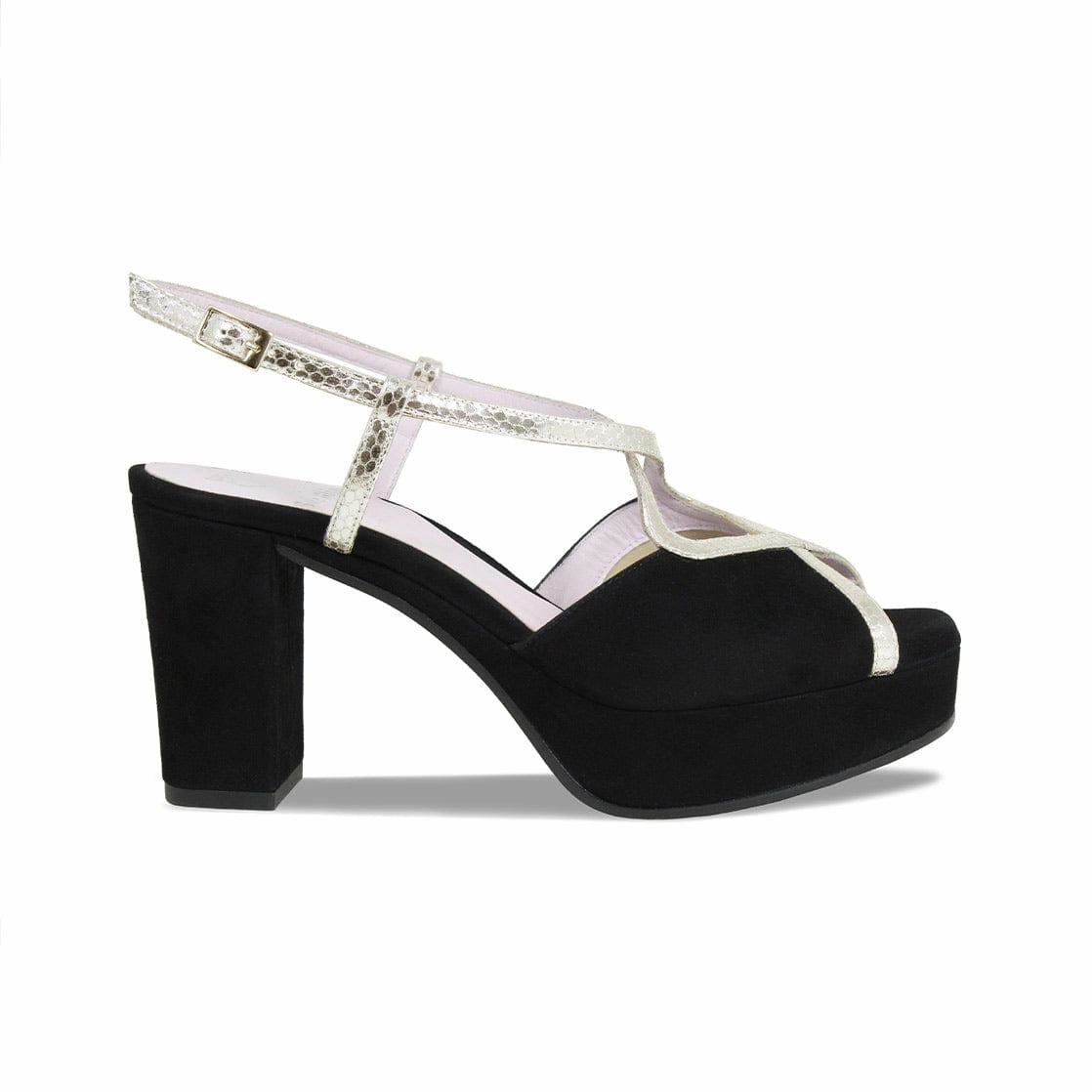 Rachel: Black Suede & Gold Snake Print Leather Beneficial Flex groove