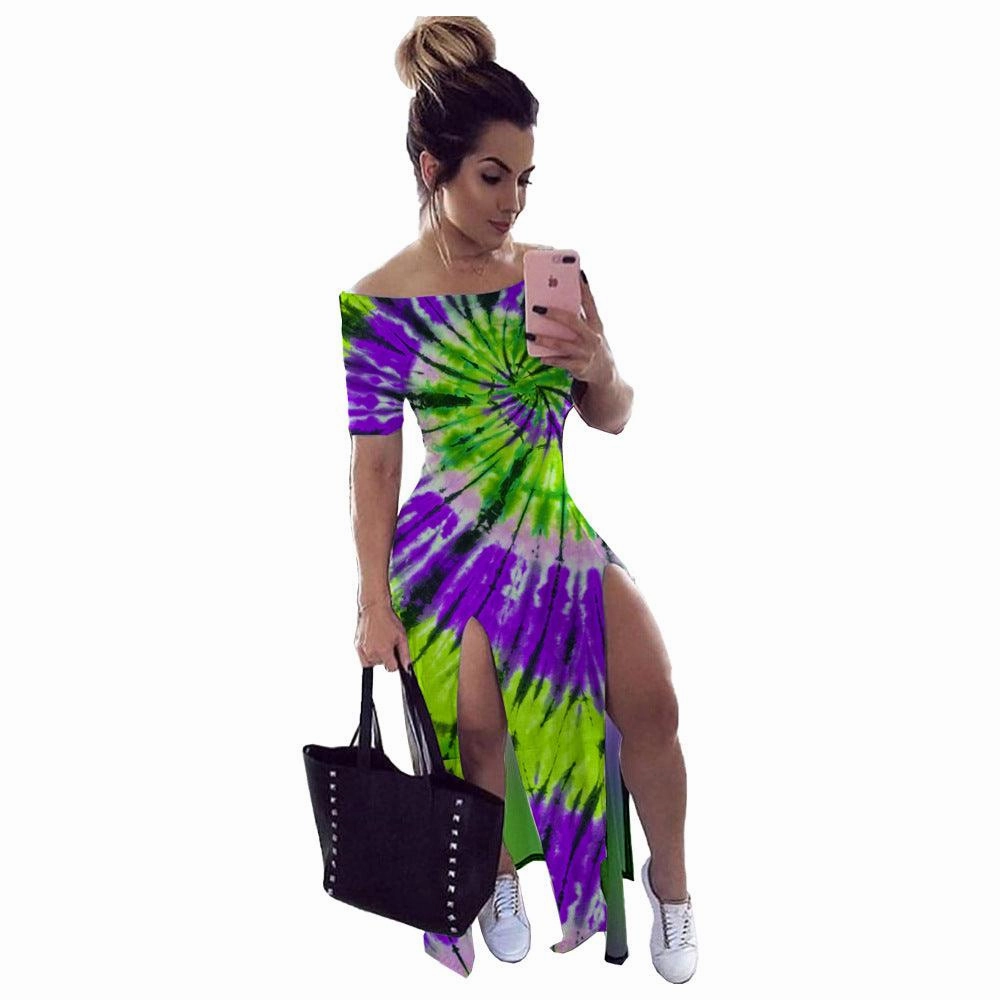 Timeless Energy Gloss Finish Tie-dye one-shoulder split dress