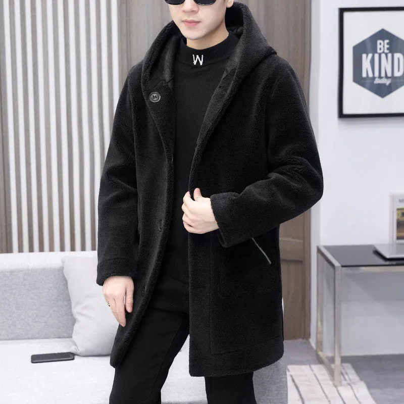 DoubleLayeredHem Daily Essential Double-sided Wear Fleece Coat Hooded Mid-length Coat