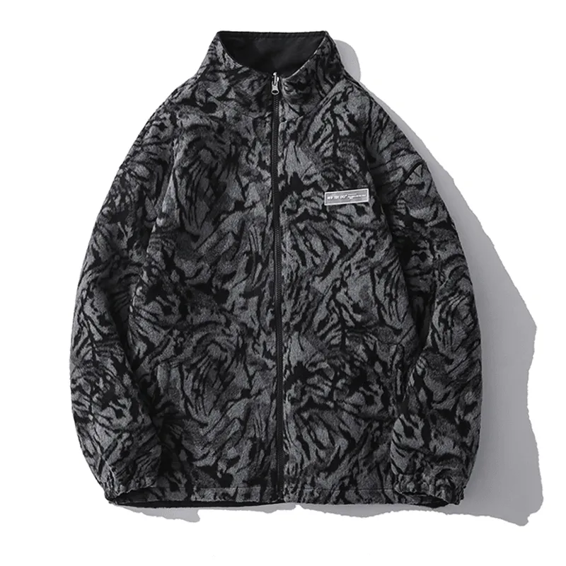 Double-Sided Wear National Tide Personality Zebra Pattern Woolen Jacket Men Loose Unisex Patchwork