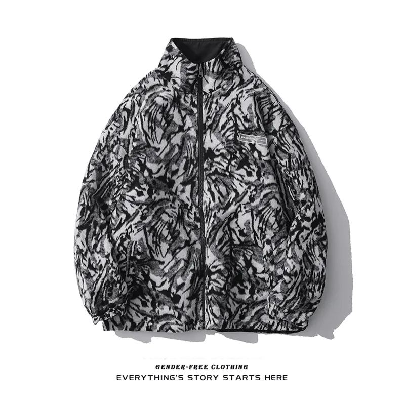 Double-Sided Wear National Tide Personality Zebra Pattern Woolen Jacket Men Loose Graduation wear Comfy Apparel