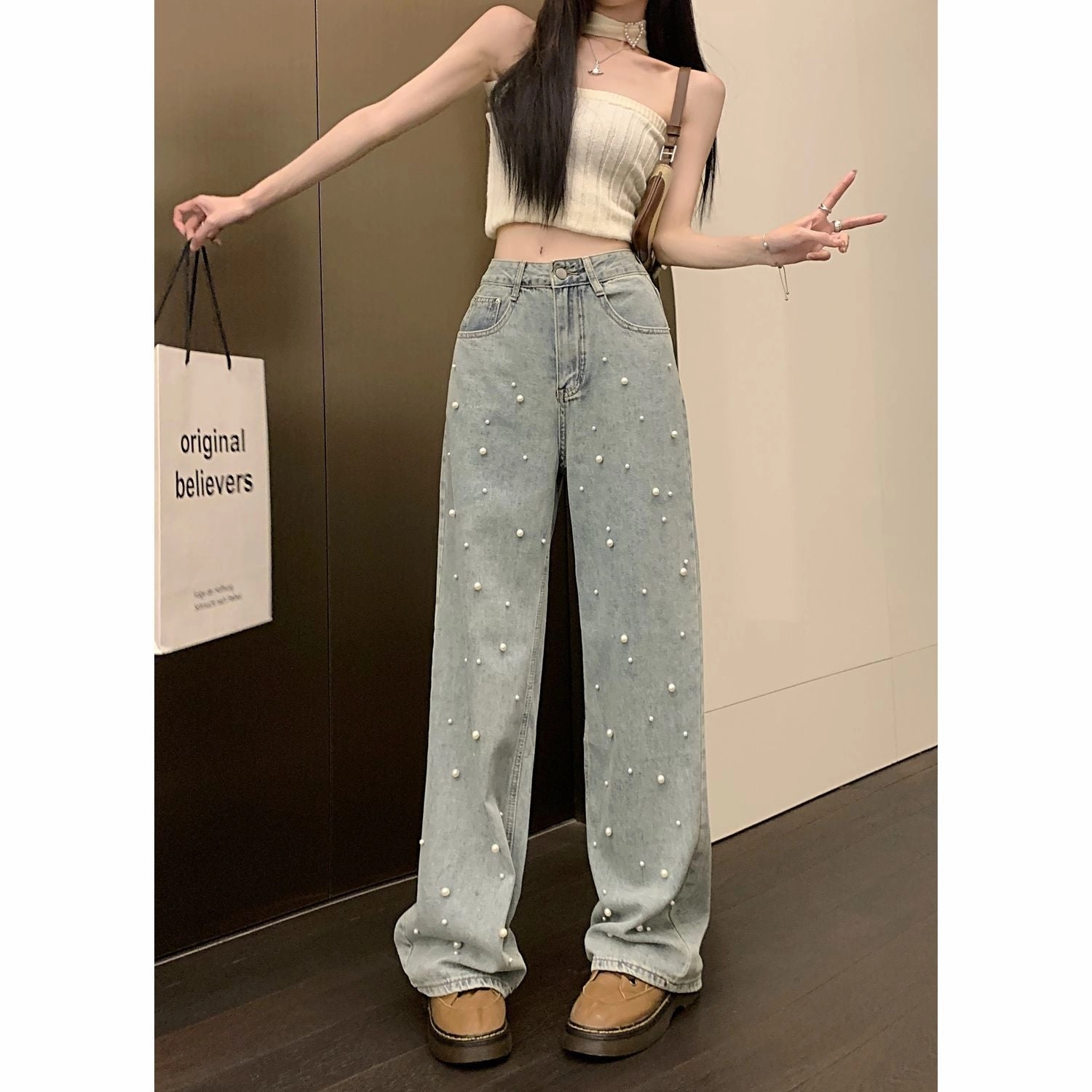 High Quality Bold Look Summer Vibes Effortless Comfort Jeans Women's Summer New Design Sense High Waist Straight Wide Leg Pants
