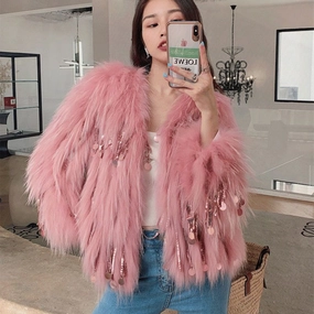 Softshell Material P8A Long Fur Environmental Protection Fox Fur Tassel Fur Coat