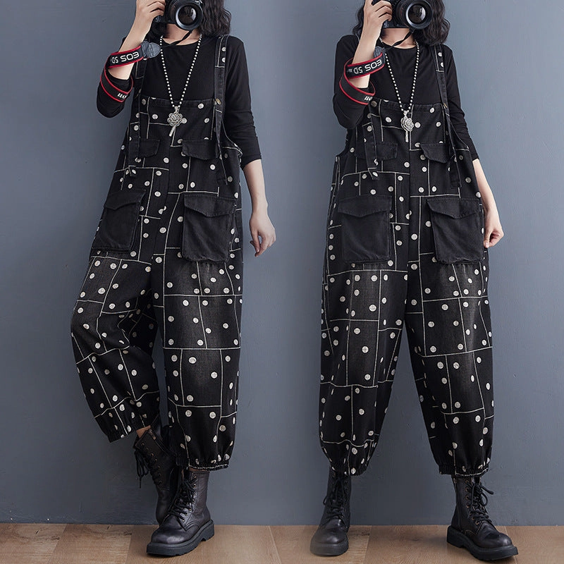 Couple Look Work Ready Textured Vibrant Autumn And Winter New Washed Denim Suspender Pants