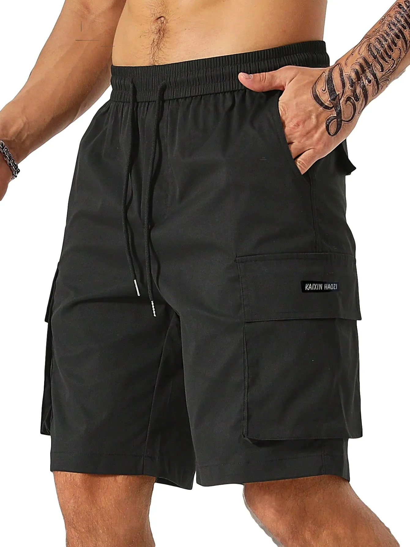 Airy Touch Drawstring Waist Men's Multi-pocket Workwear Shorts
