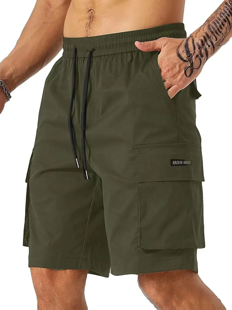No Wrinkle Drawstring Waist Men's Multi-pocket Workwear Shorts