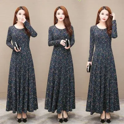 Dress Mother Dress Big Swing Dress Noble Long Skirt Women Neutral Tones Elastic-Waist