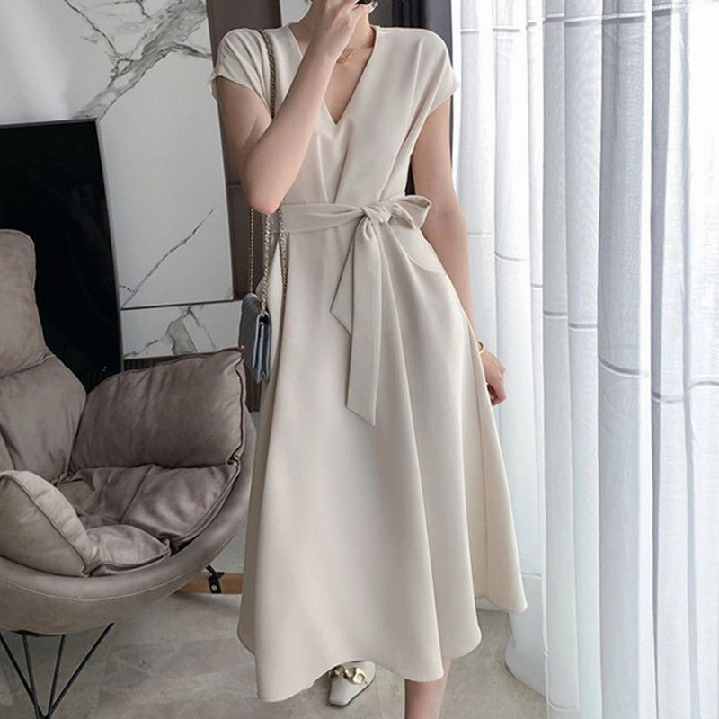 Color-Blocked Dress Summer Sense Simple Lace Waist-controlled White Skirt Pear Shapes