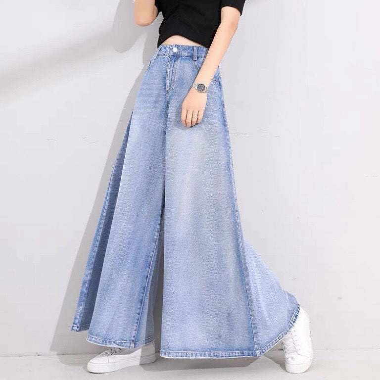 Drop Wide Leg Jeans Skirt Women Vintage Inspired Weave
