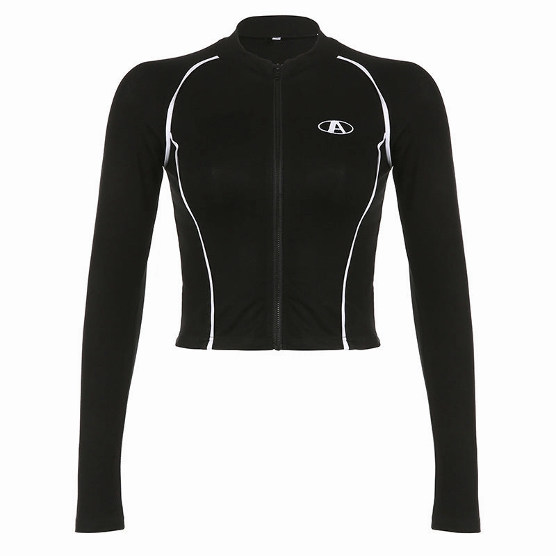 Seasonal Comfort Fashion Comfort Letter Embroidery Zipper T-shirt Top Slim Fit Small Cardigan