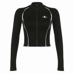 Letter Embroidery Zipper T-shirt Top Slim Fit Small Cardigan quick dry