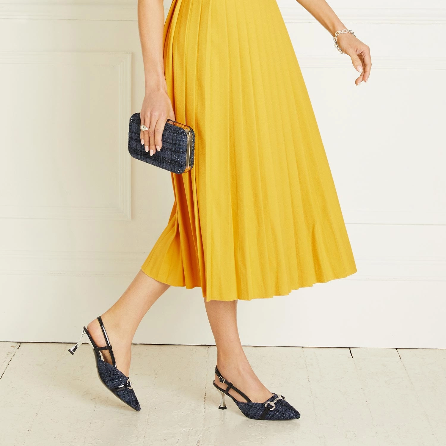 Moisture Wicking Fabric Addison: Navy Tweed & Patent