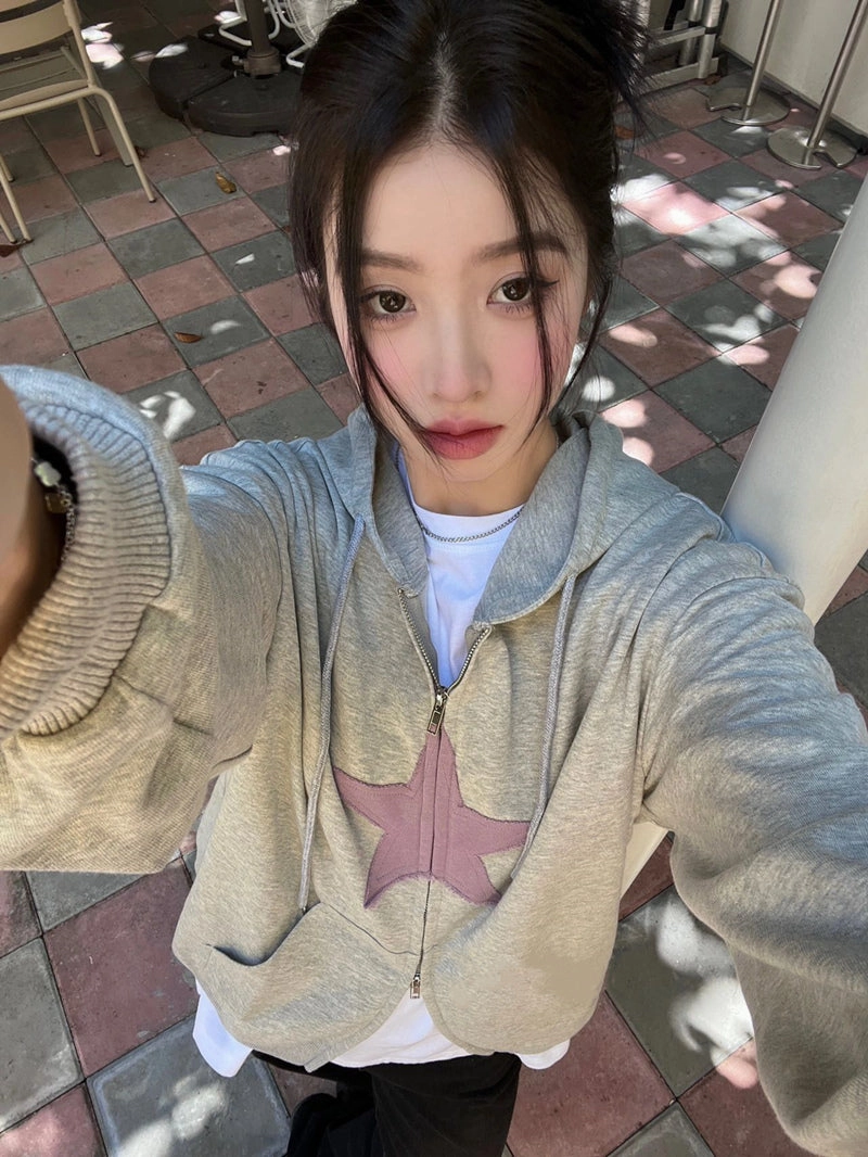 Early Autumn Thin Design Sense Of Loose Lazy Wind Oldschool Cardigan Coat Zippered Pockets