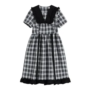 French Literary Plaid Dress Women Edgy Layers
