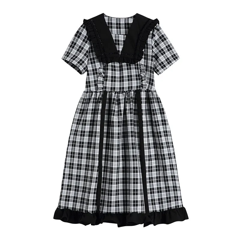 Daywear Comfort French Literary Plaid Dress Women