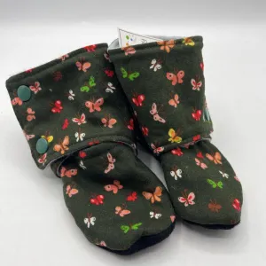 Recyclable Components Sturdy Size 18-24m: Beaneroobaby Green/Colorful Butter Fly Print Soft Leather Sole Booties-NEW